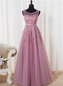 Picture of Lovely Round Neckline Tulle Long Formal Dresses, Cute A-line Formal Dresses